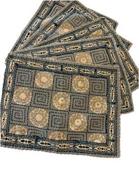 Handcrafted Set Of 6 Block-Printed Cotton Placemats With Intricate Geometric & F